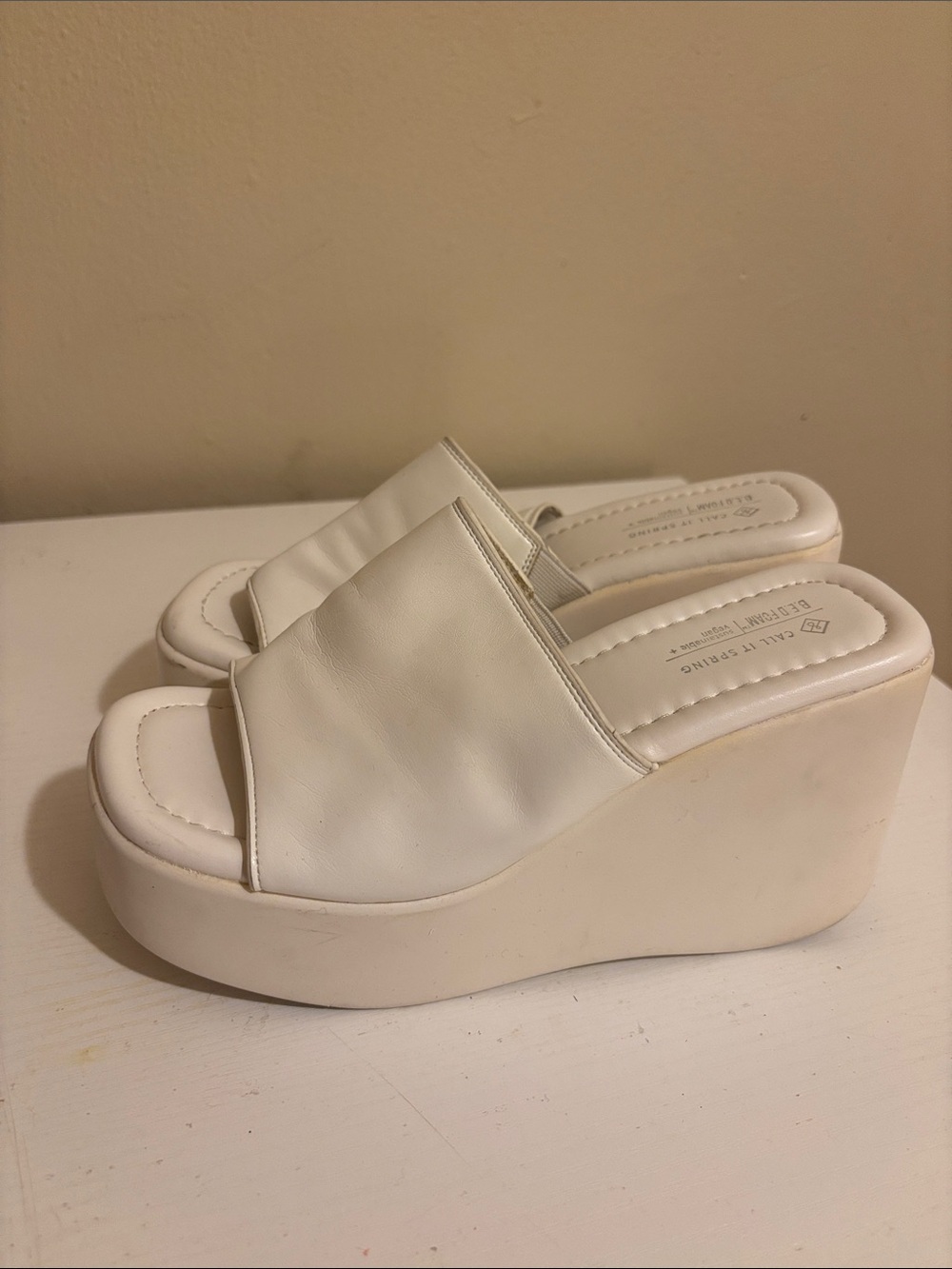 Call It Spring White Platform Slide Wedges